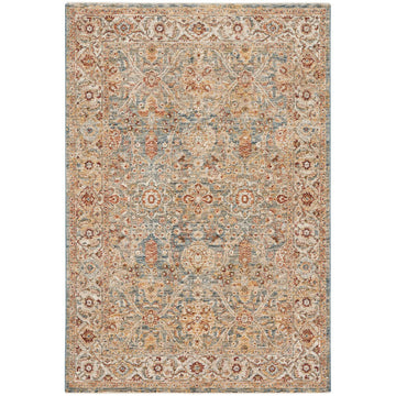 Sahar SHR03 Traditional Persian Vintage Distressed Floral Ornate Border Soft-Touch Polyester Low Profile Short Pile Blue Rug-Nourison-Rug Love - The Most Loved Rug Store